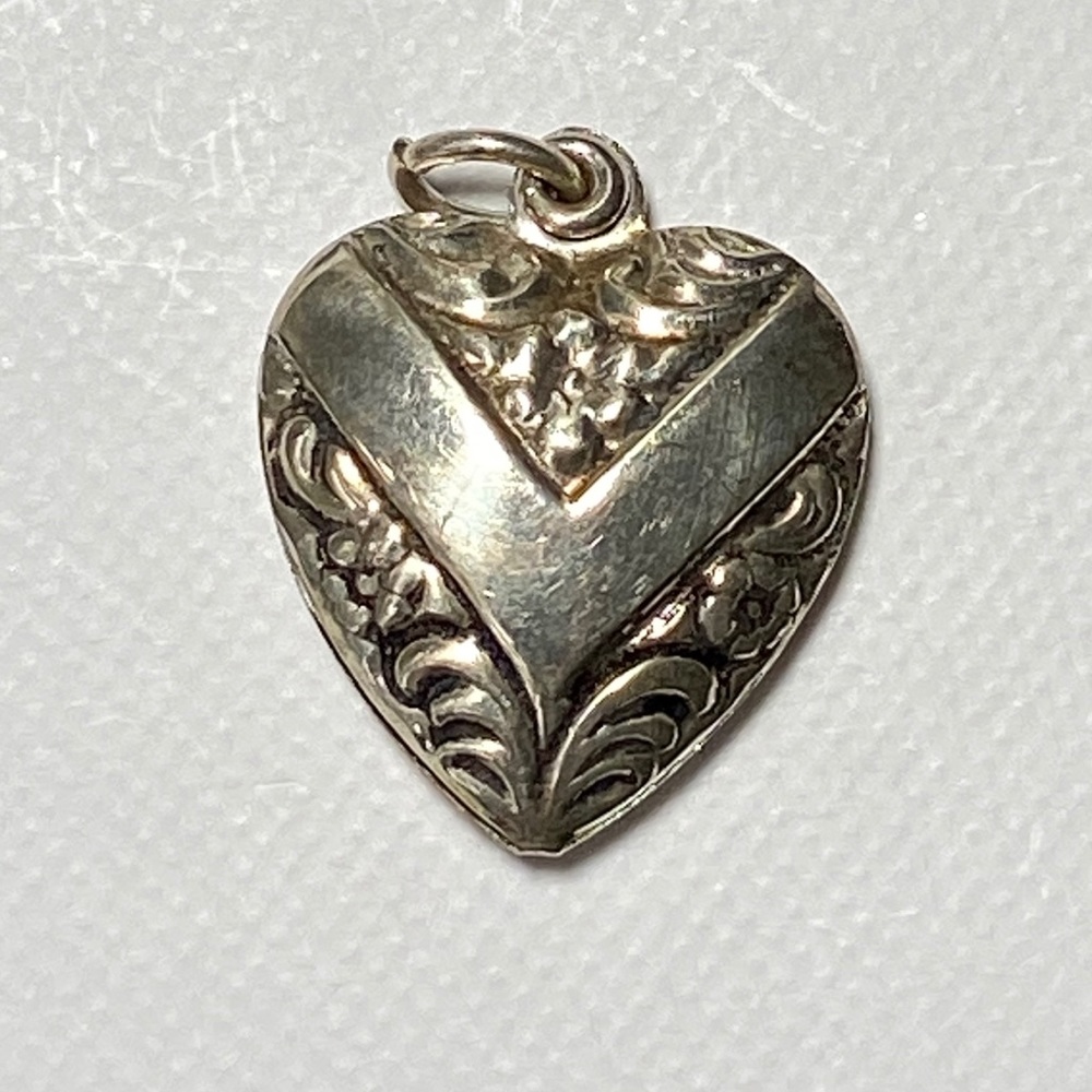 Vintage Victorian Repousse Sterling Heart Charm